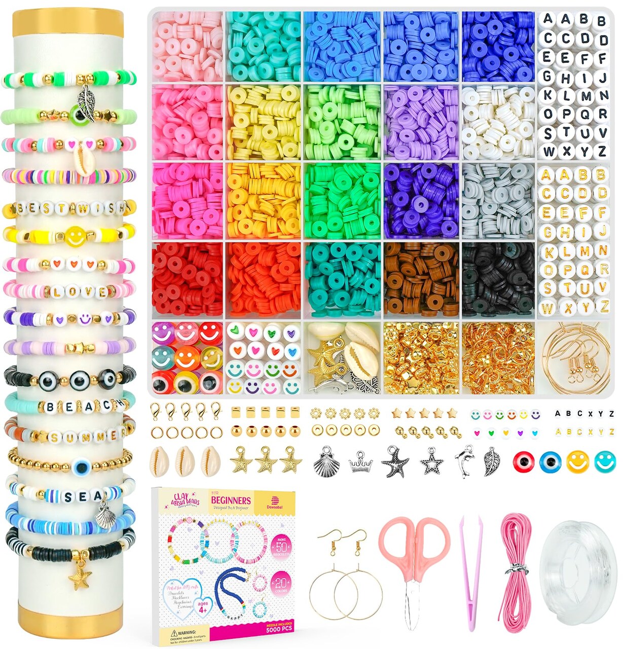 Dowsabel Clay Beads Bracelet Making Kit for Beginner, 5000Pcs Heishi Flat  Preppy Polymer Clay Beads with Charms Kit for Jewelry Making, DIY Arts and  Crafts Gifts Toys for Kids Age 6-12
